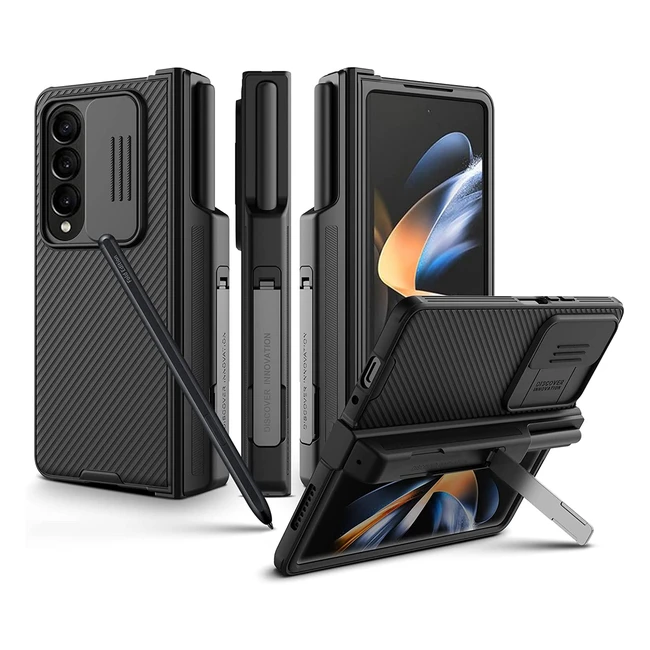 Nillkin Case für Samsung Galaxy Z Fold 4 5G - Kamera- und S-Pen-Schutz, Antikratz, Faltbare Handyhülle mit Ständer und Stifthalter - Schwarz