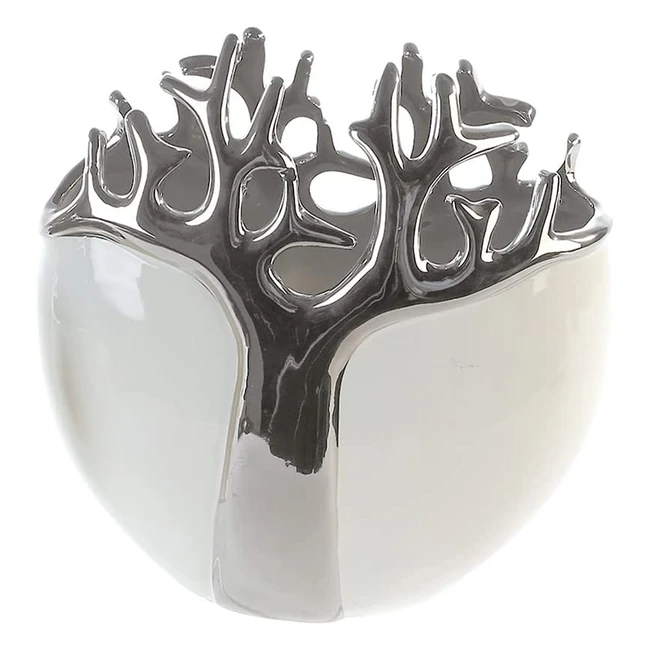 Vase Gilde en céramique blanc-argent avec arbre argenté - H21cm