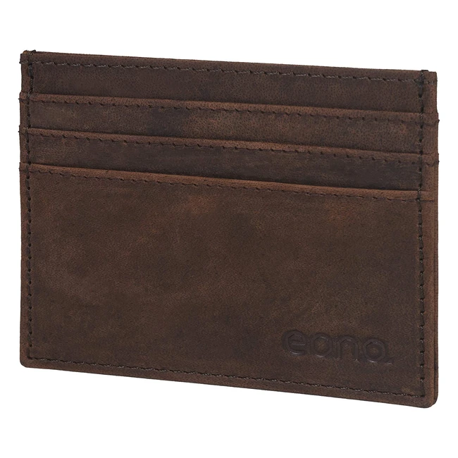 Tarjetero de cuero Eono con protección RFID y diseño plano - Marrón Vintage