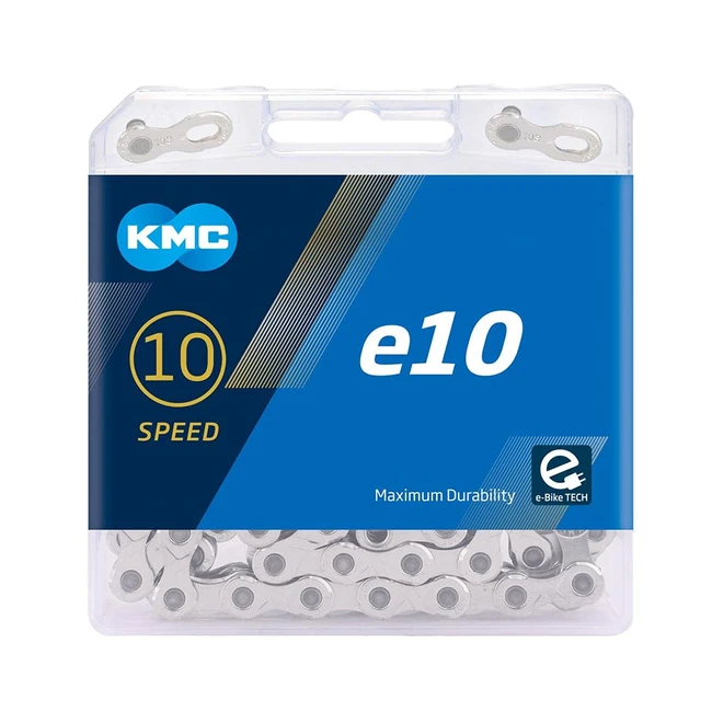 KMC Unisex E10 Silver Chain - High Torsion Resistance, Compatible with Bosch, Panasonic, and AEG Mid-Engine Ebikes