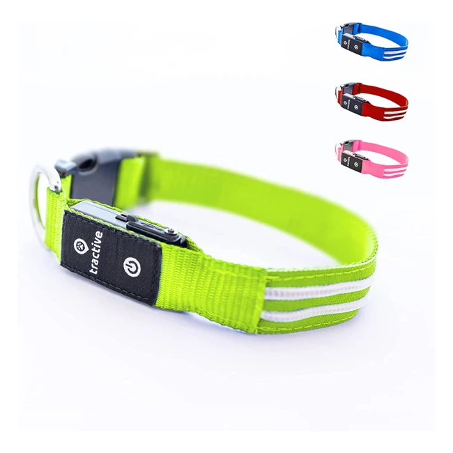 Tractive LED Dog Collar - USB Rechargeable, Waterproof, Green - 500m Visibility