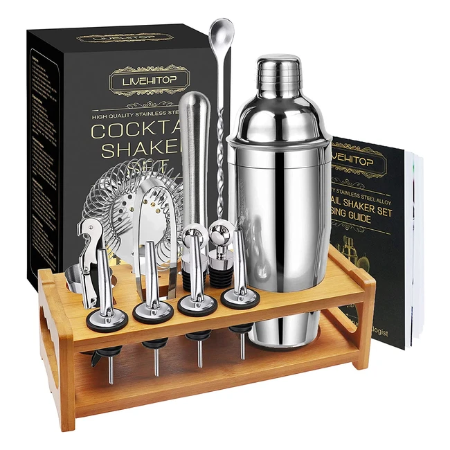 Livehitop Cocktail Shaker Kit - 15pcs Bartender Set with Stainless Steel Shaker and Recipe Book