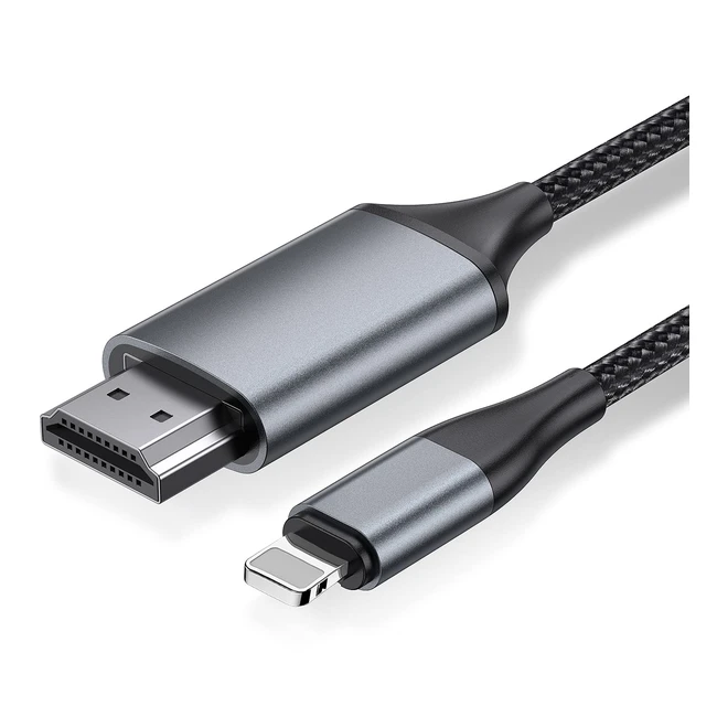 Câble HDMI pour iPhone - Connecteur HDMI 2.0m - Compatible iOS 11 à 14 - Sortie TV YouTube HD1080p