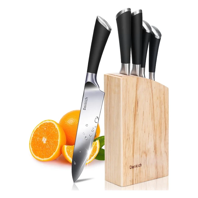 Set de cuchillos de cocina profesionales con base de bloque de roble - 6 piezas