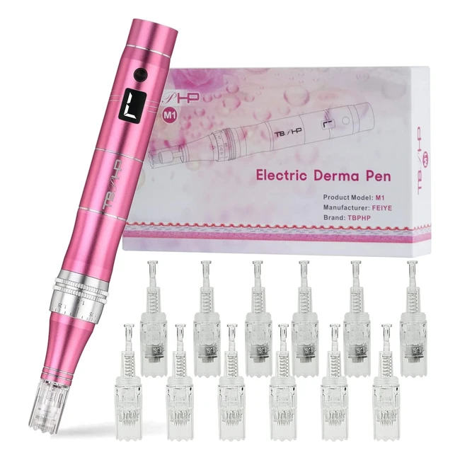 Dermapen TBPHP M1 Electric Wireless Skin Pen with LCD Screen and 12 Cartridges for Face and Body Care