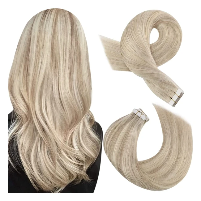 Extensions de cheveux humains adhsives Moresoo 35cm blond cendr avec blond p