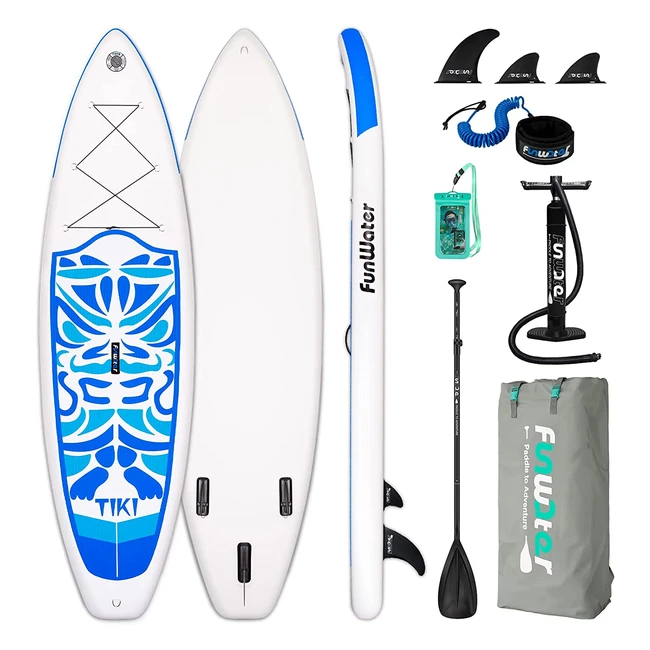Planche de surf gonflable Funwater - Accessoires complets inclus - Pagaie réglable, pompe, sac à dos de voyage, sac étanche - Pour adulte