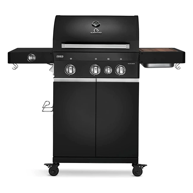 Burnhard Fred Deluxe Black 2023 Gasgrill mit Infrarot-Keramikbrenner, Seitenkocher, Grillabdeckung und Grillwagen