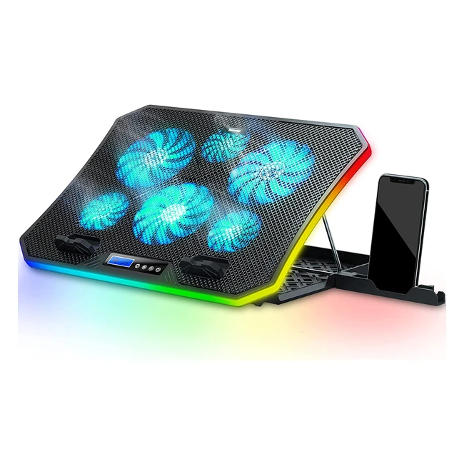Topmate C12 Laptop Kühler RGB Gaming Notebook Kühlpads - 8 Höhenverstellbar mit 6 Leisen Lüftern - Handyständer - Für 15.6-17.3 Zoll Laptops - LED Licht