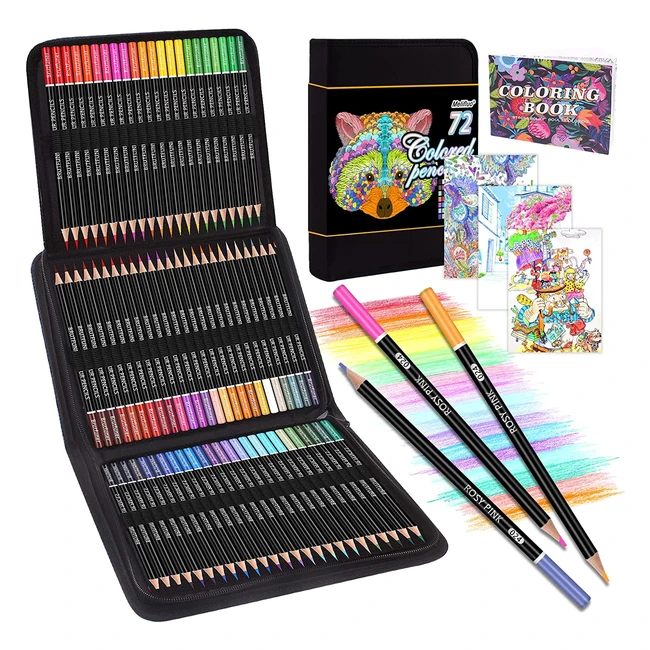 Juego de 72 lápices de colores profesionales con estuche portátil negro premium - Perfectos para dibujar, colorear y esbozar