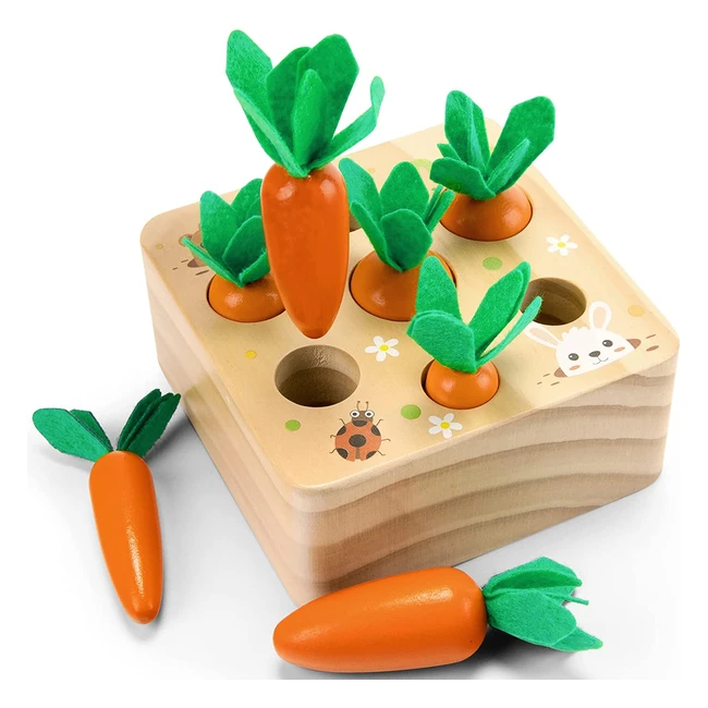 Jouet Montessori pour enfant de 1 an - Carottes en bois pour tri et récolte - Cadeau d'anniversaire ou de Noël pour garçons et filles