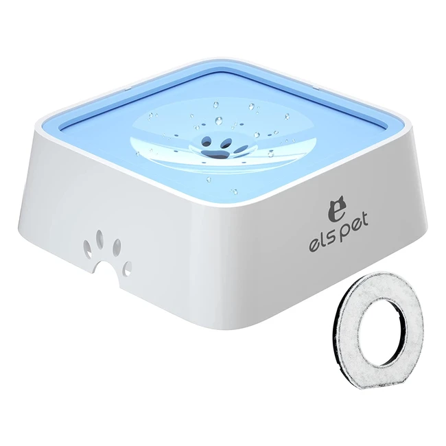 ELS Pet Dog Water Bowl with Filter - Non-Spill, Slow Drink, Non-Slip - 2L Large Capacity