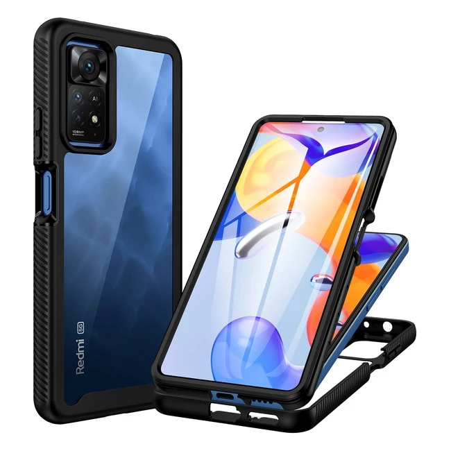 Cenhufo Xiaomi Redmi Note 11 Pro 5G4G Case - 360 Degree Protection with Built-in Screen Protector and Shockproof Bumper - Full Cover Mobile Phone Case in Black