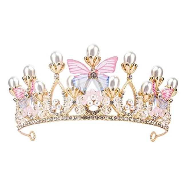 Alytimes Princess Tiara for Girls - Crystal Pearl Crown Headband, Ideal for Birthday and Costume Parties
