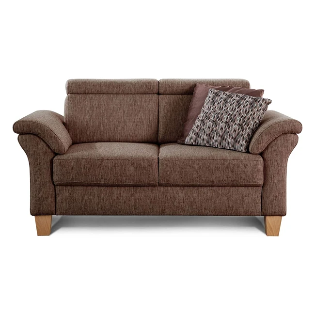 Cavadore Ammerland 2-Sitzer Sofa mit Federkern und verstellbaren Kopfstützen - Landhausstil - Strukturstoff Braun
