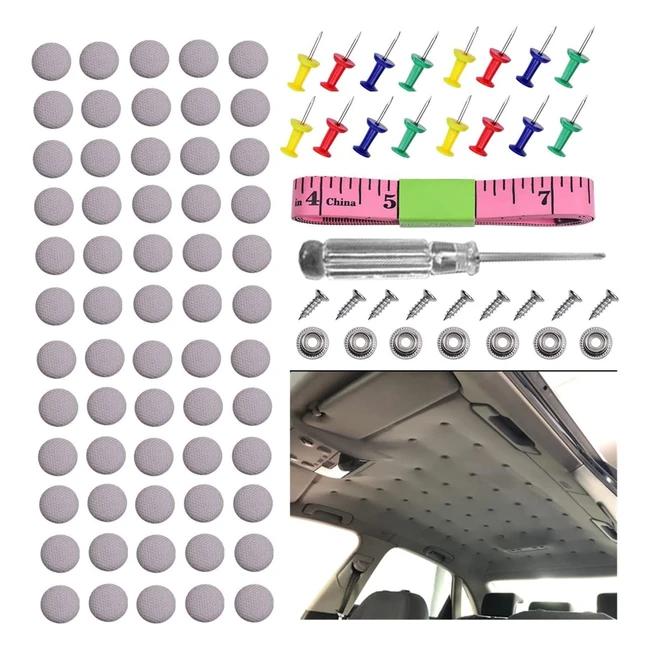 Kit de reparación de techo de coche con 60 botones y fijaciones universales en gris