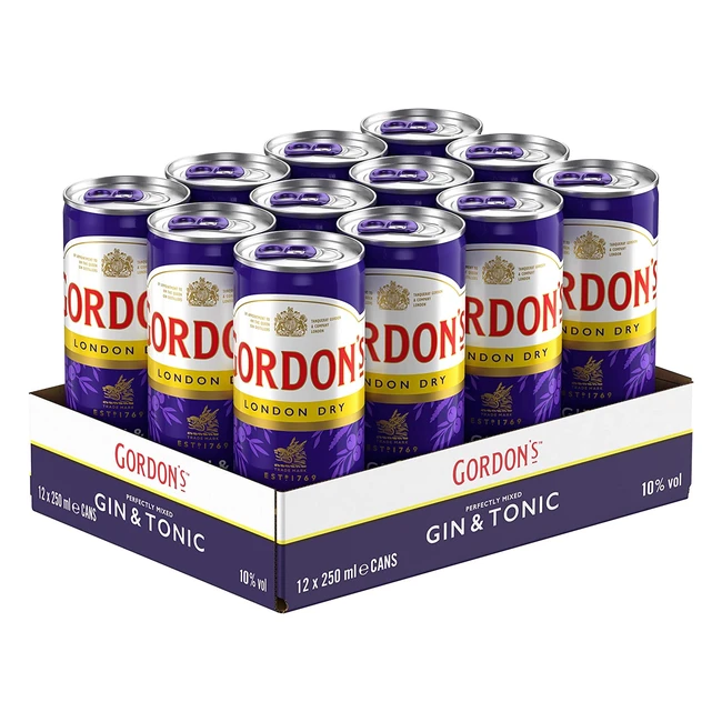 Gordons London Dry Gin Tonic Water Mixgetränk - trinkfertige Dose für unterwegs - 10% Vol - 12x250ml