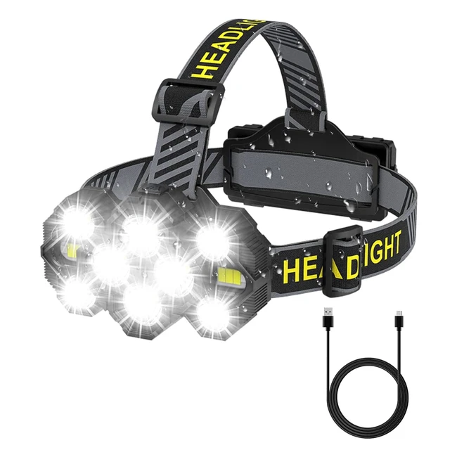 Victoper Rechargeable Head Torch VIC10LED 2022 - 22000 Lumens, 10 LED Modes, Waterproof