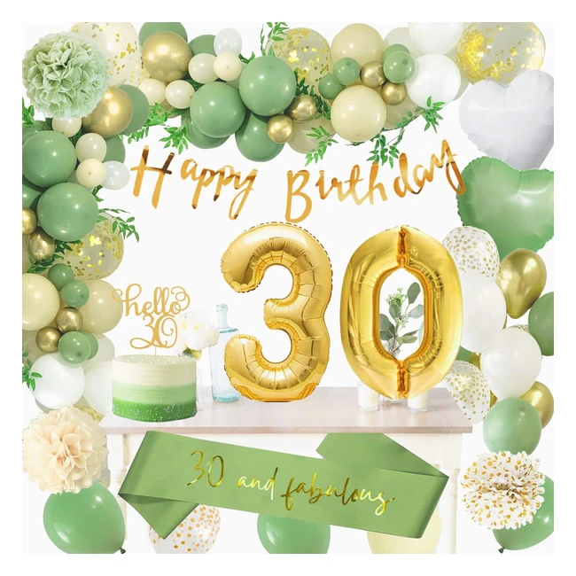 Kit Compleanno 30 anni Verde Sumtoco - Palloncini Bandierina Pompon di Carta 