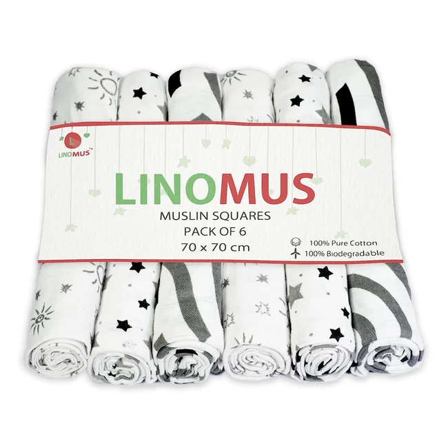 Linomus Muslin Cloths for Baby Pack of 6 - Soft Absorbent Breathable 100 Pure