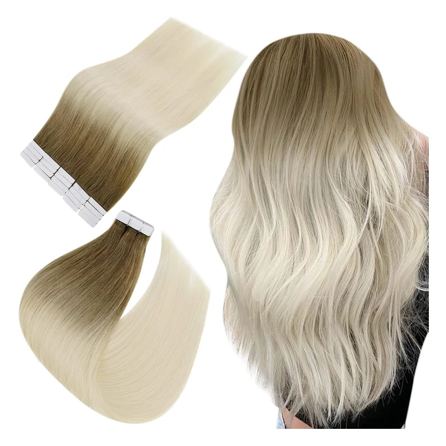 Easyouth Tape In Hair Extensions - Remy Human Hair, Ombre Brown to Blonde Balayage, 14 inch 40g 20pcs