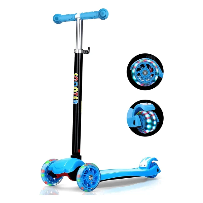 Monopattino Immek a 3 ruote per bambini, struttura leggera e regolabile, con luce LED e carico massimo di 50kg - Blu