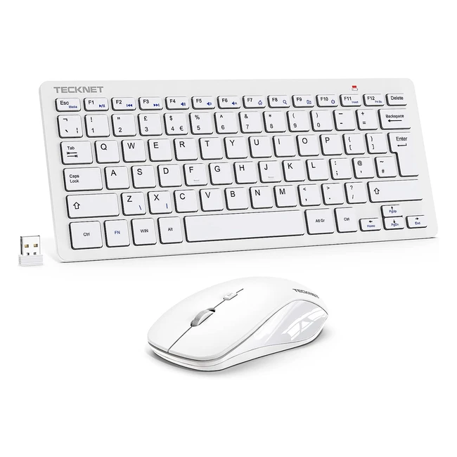 TeckNet Mini Wireless Keyboard & Mouse Set - 2.4G Cordless USB Keyboard with 12 Multimedia Shortcuts & Silent Mouse Comb for PC, Laptop, Desktop, Android Smart TV - Nano USB Receiver