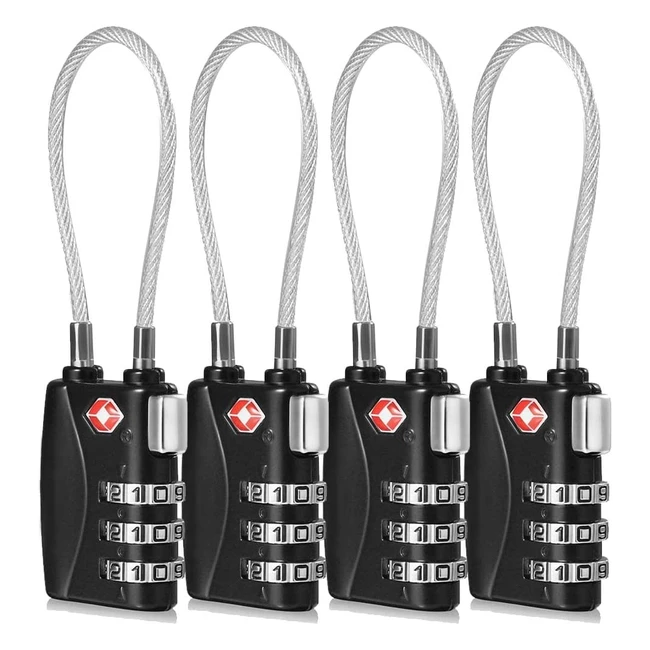 CFMOUR TSA Locks - 3-Dial Security Cable Travel Padlock for Suitcase Luggage Bag - Pack of 4
