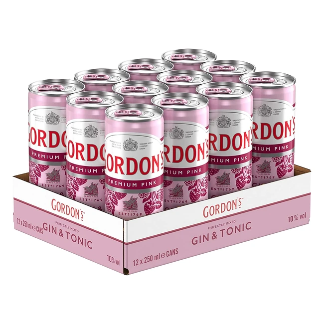 Gordons Premium Pink Gin & Tonic - Erfrischendes Mixgetränk in Dose für unterwegs - 12x250ml