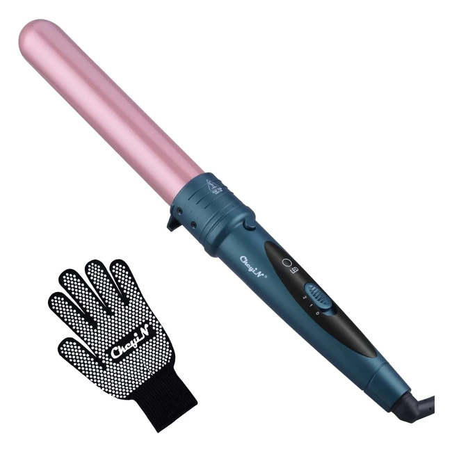 Ckeyin Professional Ceramic Curling Wand - Big Beach Waves & Curls, Adjustable Temperature, Dual Voltage, with Glove