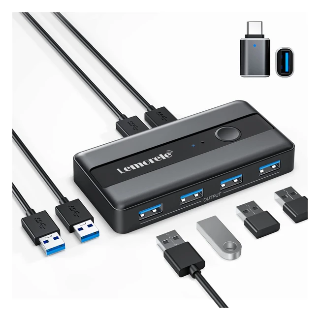 USB 3.0 Switch Lemorele - 4 Ports USB Share - KVM Switch Hub - Windows/Mac/Linux Compatible