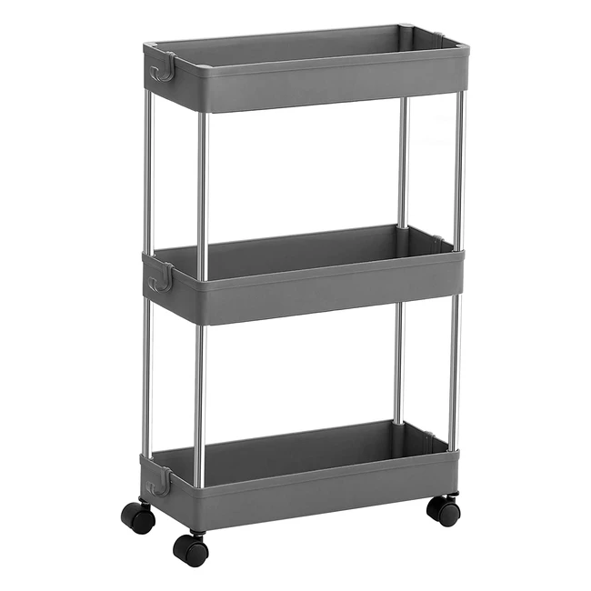 Songmics 3-Tier Storage Trolley for Kitchen, Bathroom, Office or Small Spaces - Grey KSC007G01