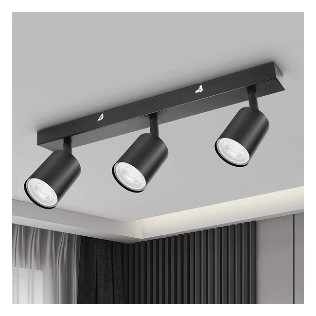 Lámpara de techo y pared LED negra ajustable de 3 focos giratorios GU10 para iluminación interior - Dehobo