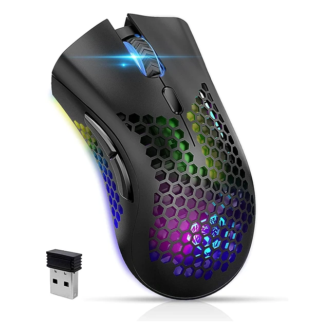 Vegcoo Rechargeable Wireless Gaming Mouse with RGB Lights - Lightweight Honeycomb Shell, Adjustable DPI, Silent Click - White