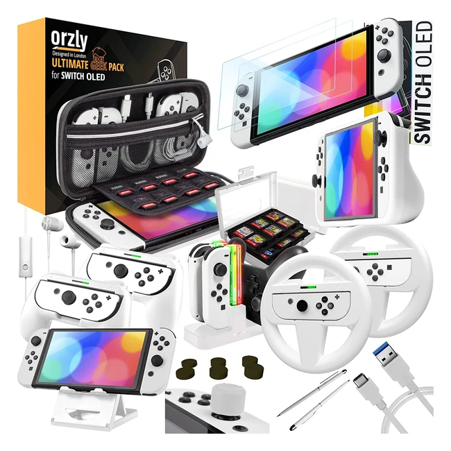 Kit d'accessoires Orzly pour Nintendo Switch OLED - Édition ultime pour les geeks - Blanc glacé