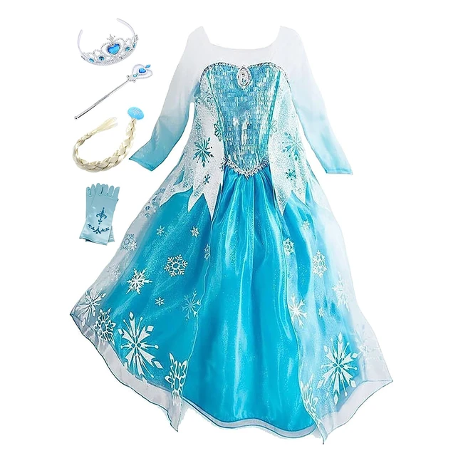 Disfraz de Princesa Frozen Elsa con Lentejuelas y Capas - Talla 39 años Azul