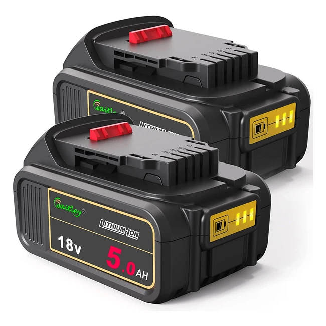 2 Pack Waitley 18V 5Ah DCB184 Replacement Battery for Dewalt Tools - High Capacity & Easy to Install