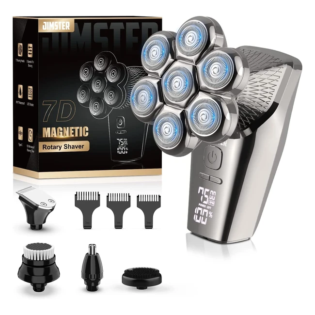 Jimster Head Shavers for Men - 7D Magnetic Head Shaver with 3 Speeds for Close Shaving - Cordless Electric Head Shavers for Bald Men - IPX7 Wet/Dry Men's Head Shaver - Type-C Charge - Silver