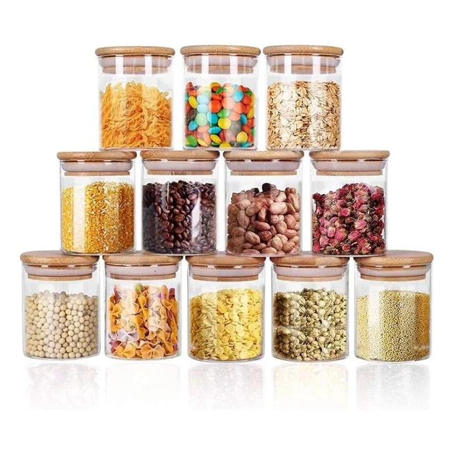 Yibaodan Glass Jars Set - 12 Spice Jars with Bamboo Lids & Labels for Kitchen Storage