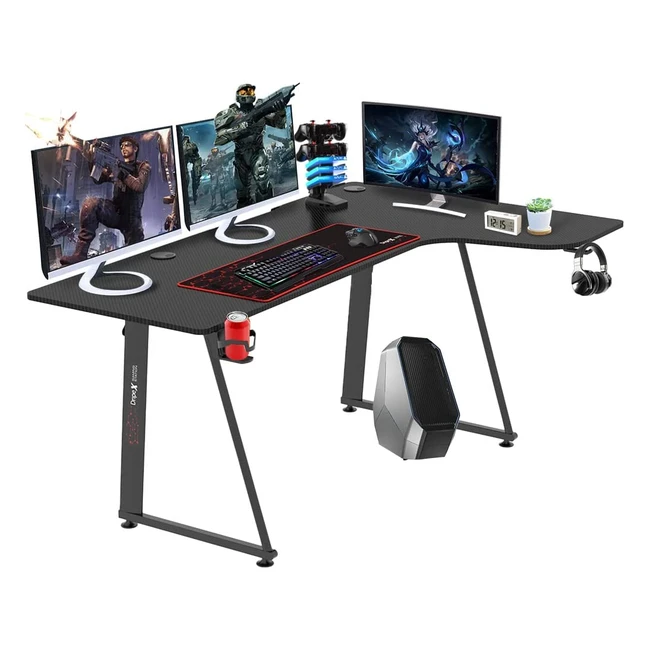 Scrivania Gaming Ergonomica Dripex L-Shape con Cestino per Bevande e Gancio per Cuffie - 160 x 100 x 75 cm