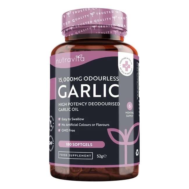 Premium Garlic Capsules - 15000mg 5001 Extract 180 Soft Capsules - High Dose 