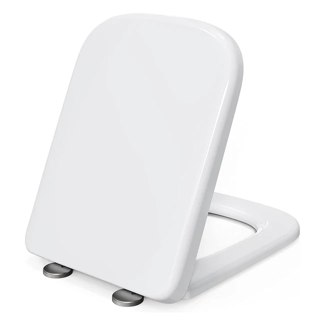 Pipishell Soft Close Square Toilet Seat White - Quick Release & Antibacterial UF Material - Adjustable Hinges - 351mmx461mm