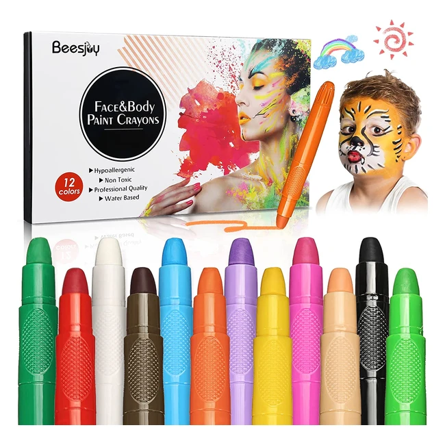 Pinturas faciales no tóxicas hipoalergénicas lavables - 12 colores para niños y adultos - Ideal para carnaval, pascua, cosplay y más