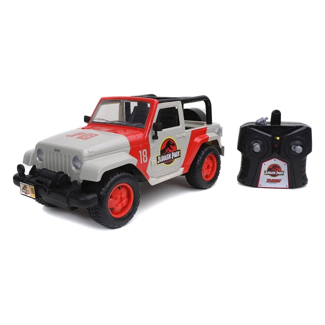 Jada Toys Jurassic Park RC Jeep Wrangler mit Fernbedienung - 1:16 Offroad Dinosaurier Spielzeugauto für Kinder ab 6 Jahren