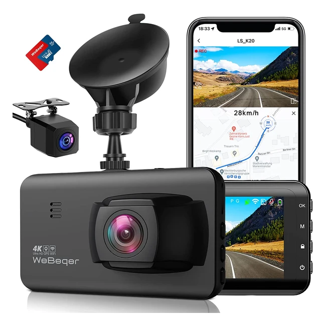 Autokamera Webeqer App Dashcam mit WiFi, GPS, 4K, 1080p, AHD, Nachtsicht, WDR, 170°, 140°, Parküberwachung, G-Sensor, Loopaufnahme