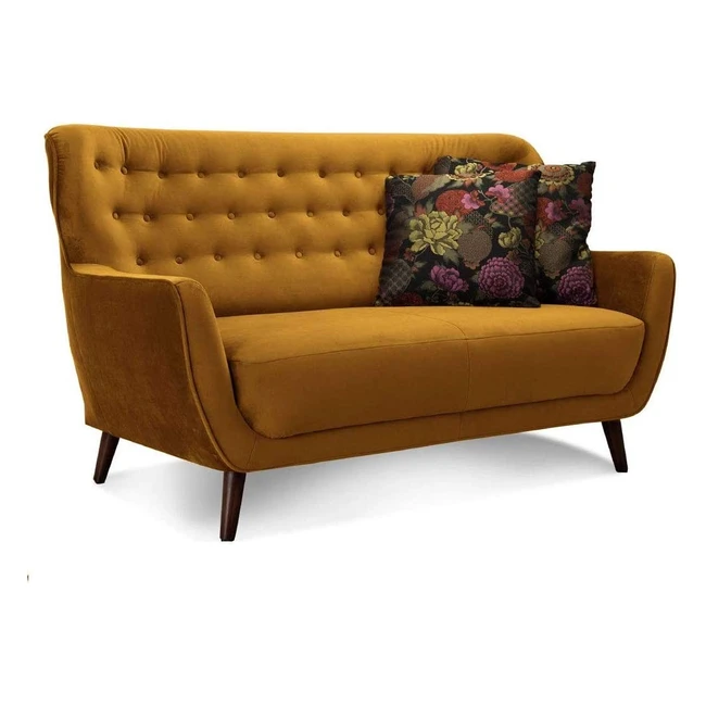 Cavadore Abby Retrosofa in Gold Samtoptik, 2-Sitzer mit Knopfheftung, 153x89x88cm