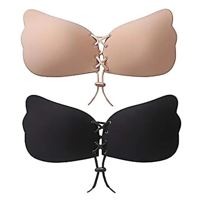 Catofree Invisible Strapless Backless Bra 2 Pack - Reusable Sticky Push Up Bra with Skin-Friendly Adhesive for Party, Wedding, Beach, Everyday Wear
