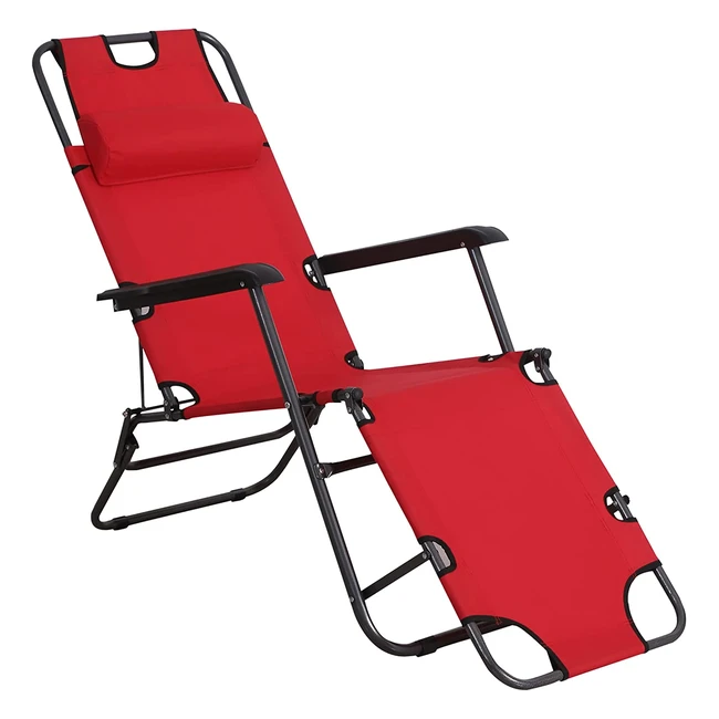 Chaise longue pliable Outsunny avec repose-pieds pour bain de soleil et relaxation - Rouge