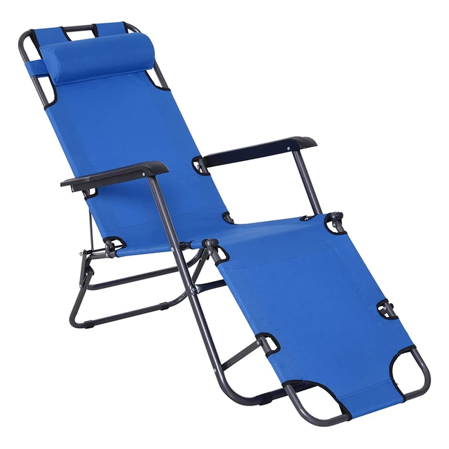 Chaise Longue Pliable Outsunny - Bain de Soleil Relax Jardin Transat Dossier Inclinable avec Repose-Pieds - Bleu