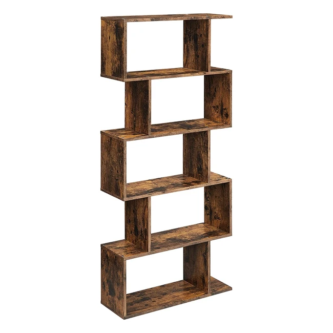 VASAGLE 5-Tier Bookcase - Zigzag Storage Rack for Living Room, Bedroom, Office - Vintage Brown LBC62BX